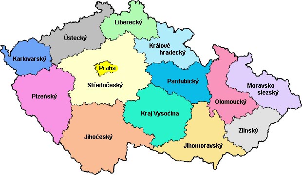 Česko mapa kraje